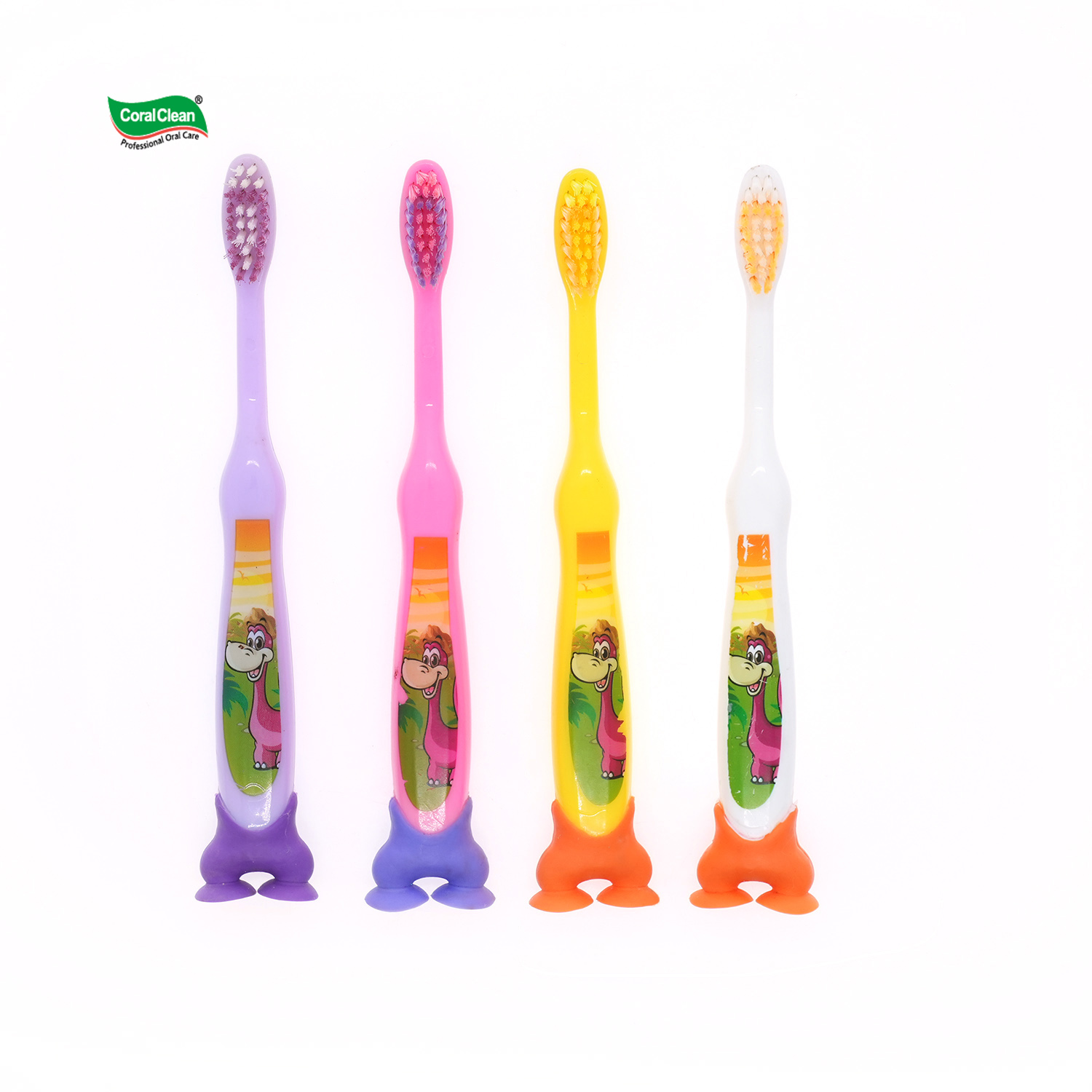 Child Toothbrush with Cute Pattern Suction Cup Base for 3-12 Years Old Children