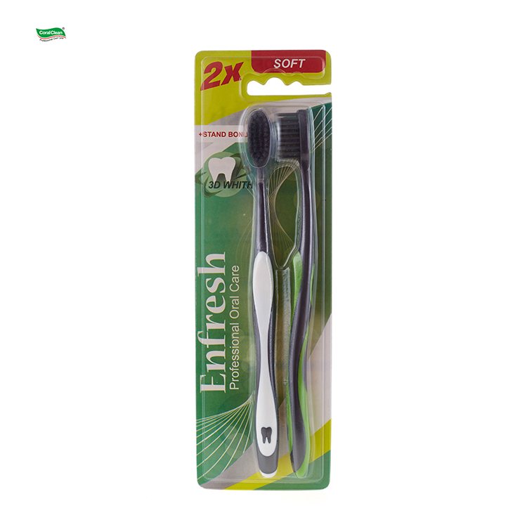 Wholesale Customized Oral Care Charcoal Adult Toothbrush 2-Pack Tooth Brush