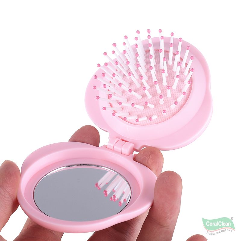 Portable Folding Mirror Hair Brush Cloud Shape Design Anti-Static Cushion Massage Comb Mini Travel Detangler OEM Available