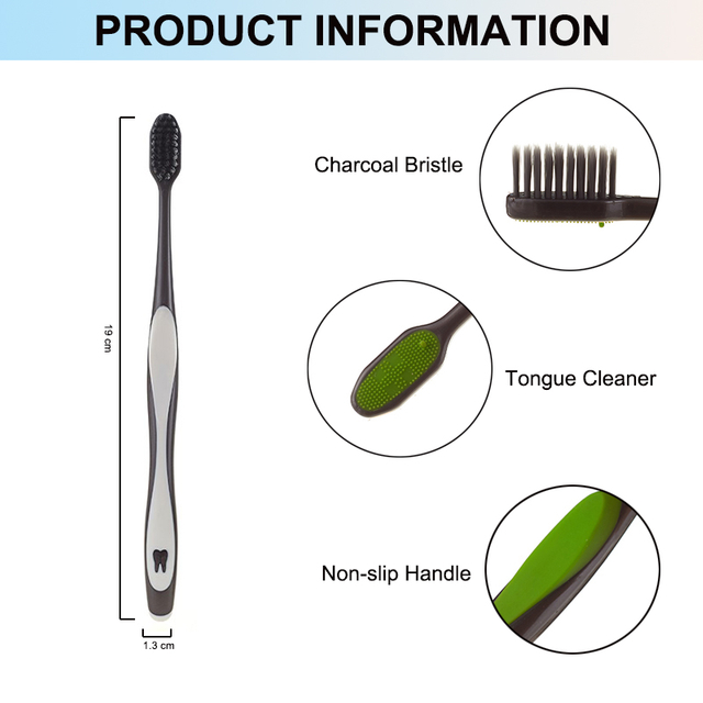 Wholesale Customized Oral Care Charcoal Adult Toothbrush 2-Pack Tooth Brush