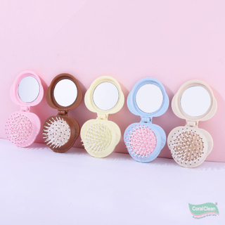 Portable Folding Mirror Hair Brush Cloud Shape Design Anti-Static Cushion Massage Comb Mini Travel Detangler OEM Available