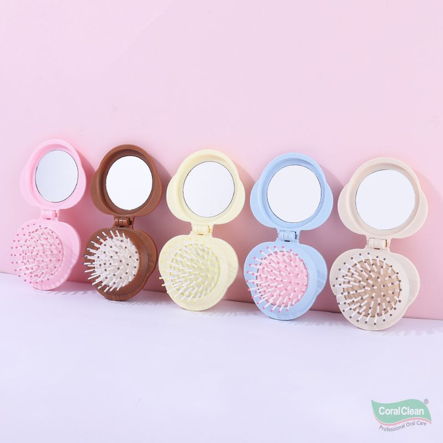 Portable Folding Mirror Hair Brush Cloud Shape Design Anti-Static Cushion Massage Comb Mini Travel Detangler OEM Available