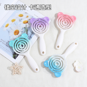 Custom Logo OEM Gradient Bear Comb Fashionable Rainbow Color Hair Detangling Brush for Kids Gift
