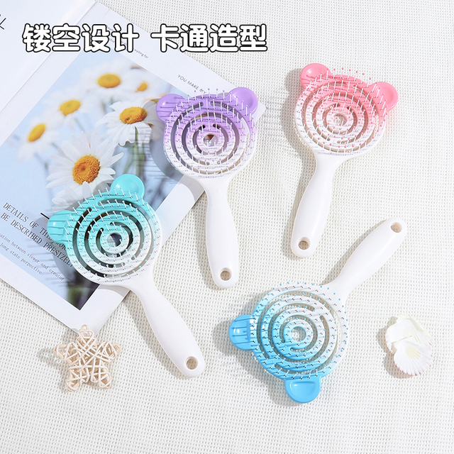 Custom Logo OEM Gradient Bear Comb Fashionable Rainbow Color Hair Detangling Brush for Kids Gift