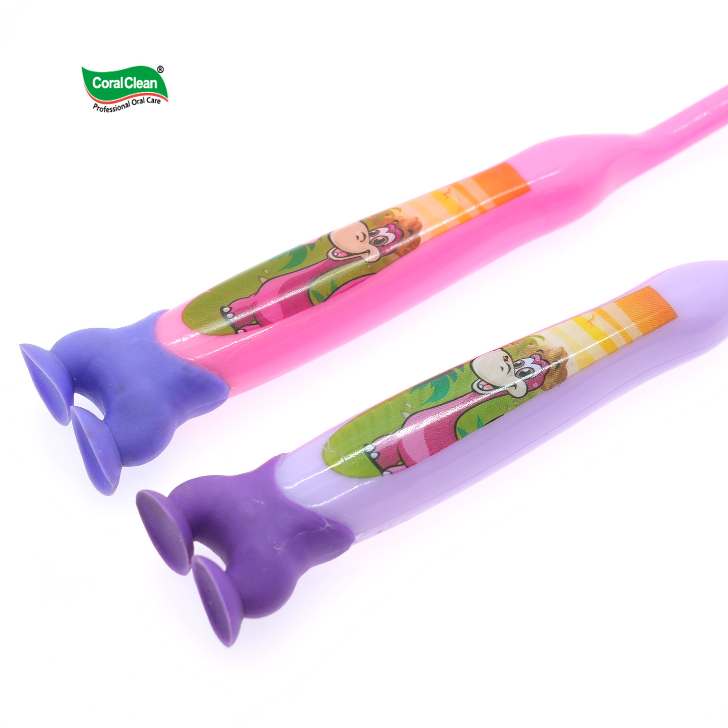 Child Toothbrush with Cute Pattern Suction Cup Base for 3-12 Years Old Children