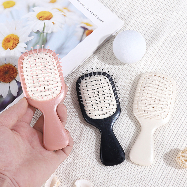 Portable Mini Hair Brush Travel Pocket Comb Scalp Massager Air Cushion Nylon Bristles Detangling for Wet and Dry