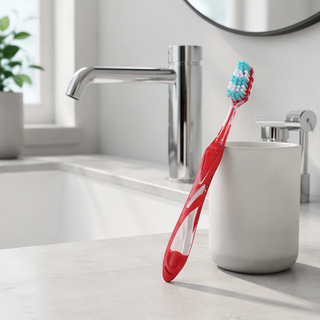 OEM ODM Custom Factory Direct Supplier Nylon Tapered Spiral Bristles Red Adult Toothbrush Transparent PETG Handle Home Travel