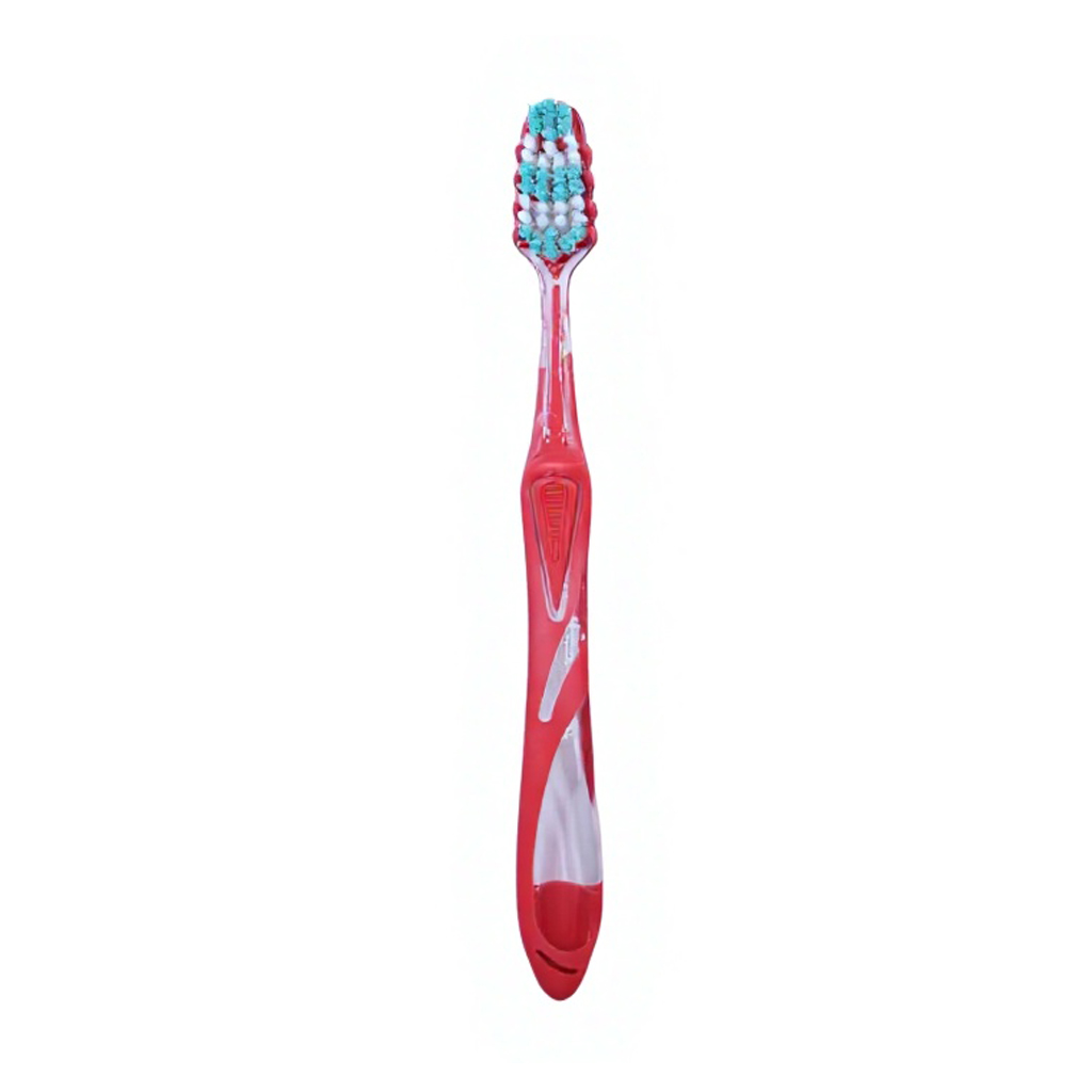 OEM ODM Custom Factory Direct Supplier Nylon Tapered Spiral Bristles Red Adult Toothbrush Transparent PETG Handle Home Travel