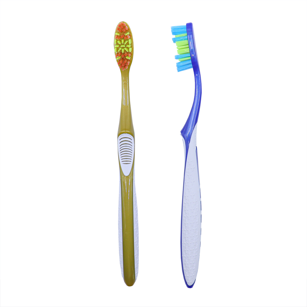 Custom Logo Supplier Nylon Bristles PP TPR Handle Dual Material Soft Grip Adult Toothbrush Dental Oral Care Home Travel