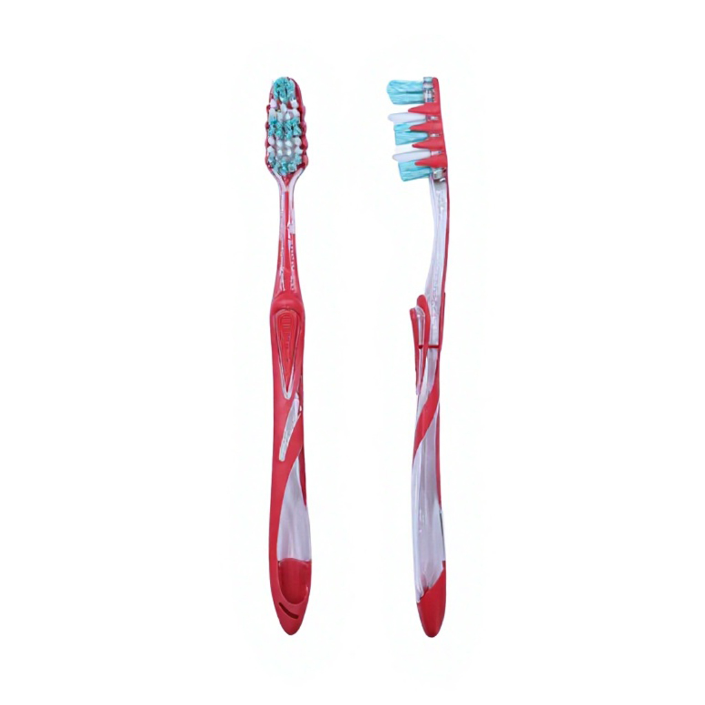 OEM ODM Custom Factory Direct Supplier Nylon Tapered Spiral Bristles Red Adult Toothbrush Transparent PETG Handle Home Travel