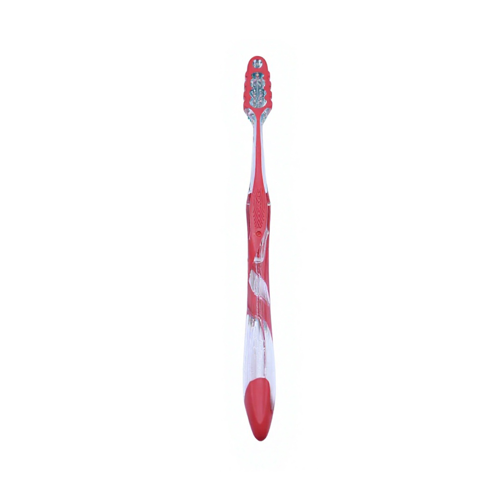 OEM ODM Custom Factory Direct Supplier Nylon Tapered Spiral Bristles Red Adult Toothbrush Transparent PETG Handle Home Travel