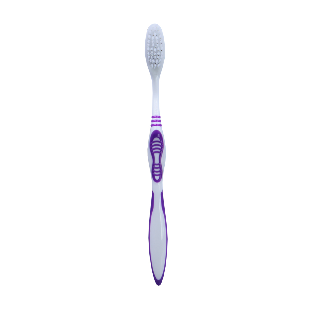 Adult Manual Toothbrush Soft Bristle Curved Handle End Rounded Nylon Bristles TPR Grip for Home Use
