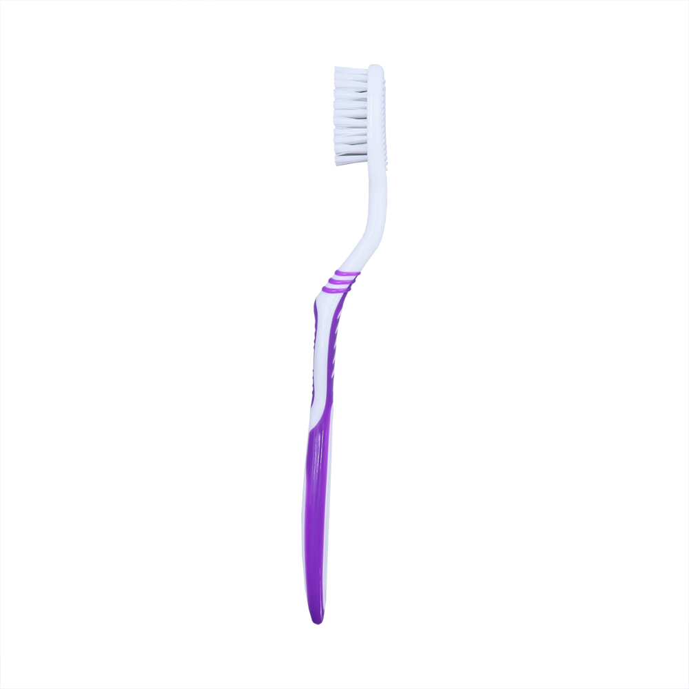 Adult Manual Toothbrush Soft Bristle Curved Handle End Rounded Nylon Bristles TPR Grip for Home Use