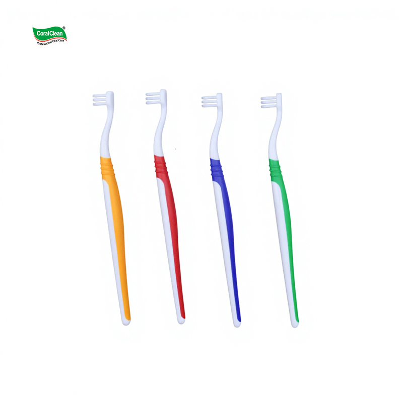 Compact Round Head Toothbrush Medium Bristle Oral Care Brush Small Head Long Handle Multicolor for Orthodontic and Pet Cleaning