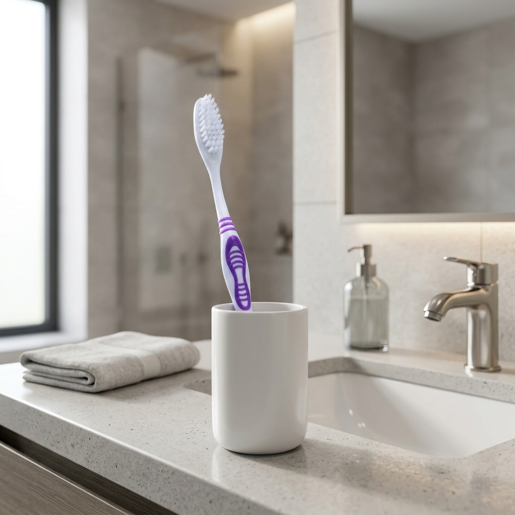Adult Manual Toothbrush Soft Bristle Curved Handle End Rounded Nylon Bristles TPR Grip for Home Use